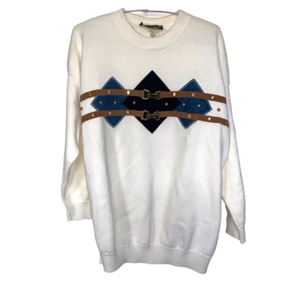 Vintage GEPETTO 100% Cotton Long Sleeve Argyle Knit Pullover Sweater - Picture 5 of 8